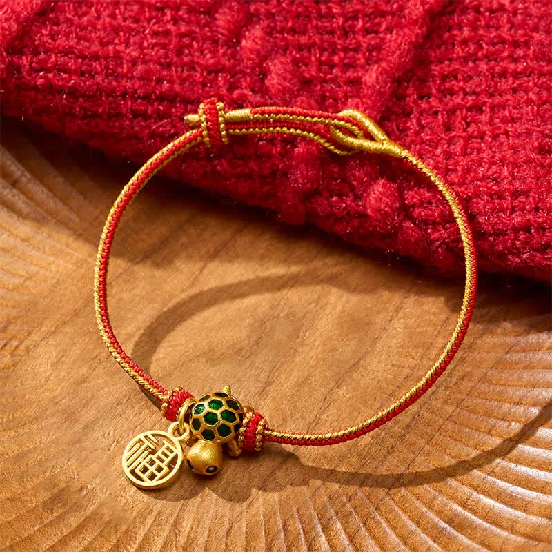Buddha Stones Red String Copper Fu Character Turtle Braided Luck Bracelet - image 2