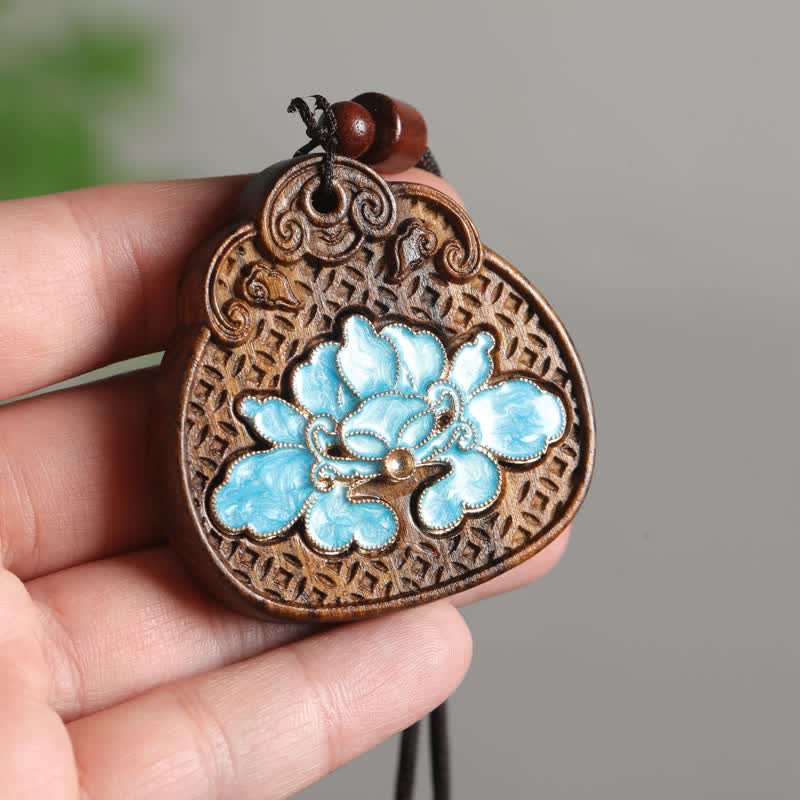Buddha Stones Sappanwood Lotus Purity Enamel Inlaid Braided Rope Necklace - Lotus(Enlightenment ♥ New Beginnings) - image 0