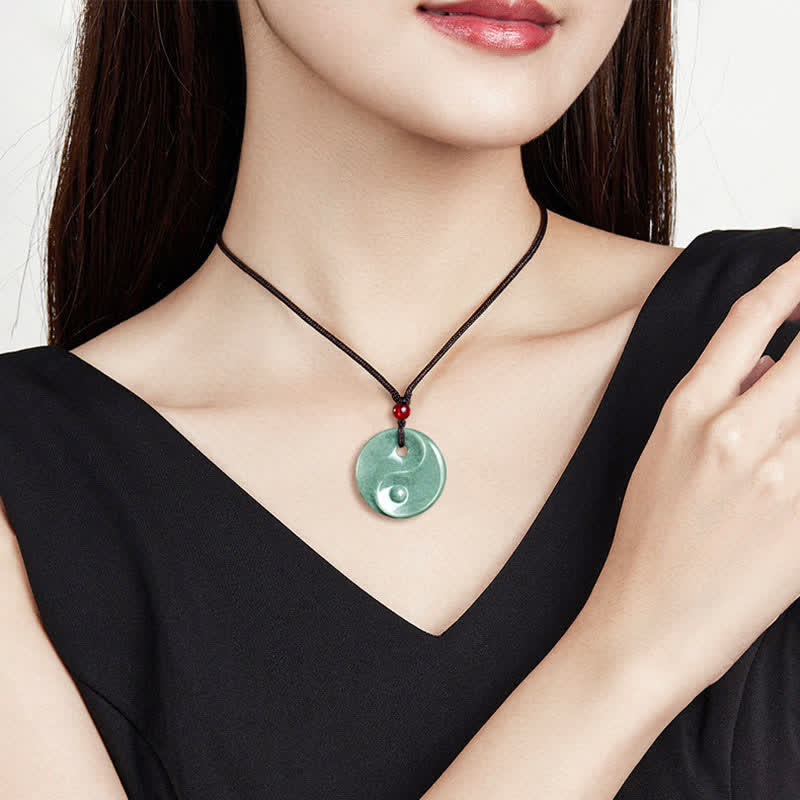 Buddha Stones Green Jade Yin Yang Balance Braided Cord Necklace - image 9
