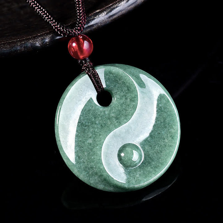 Buddha Stones Green Jade Yin Yang Balance Braided Cord Necklace - image 1