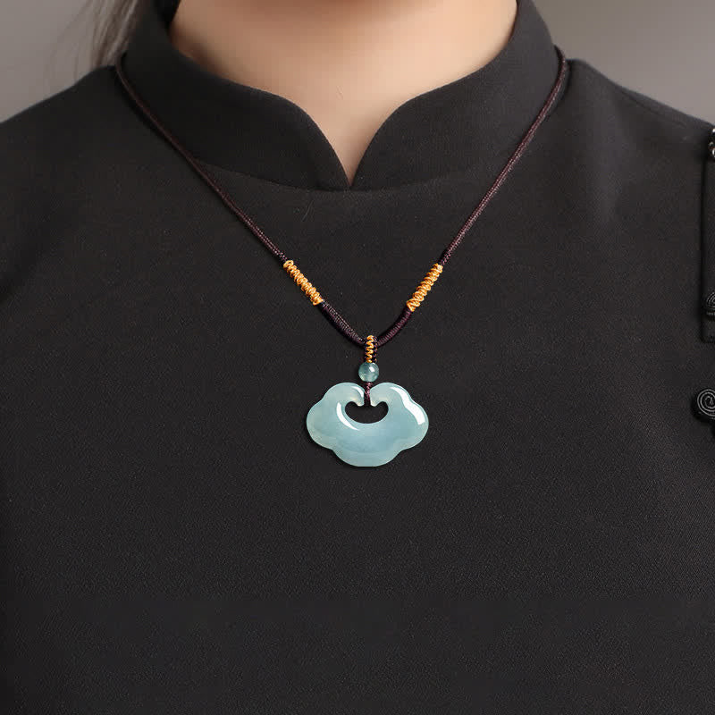 Buddha Stones Jade Ruyi Cloud Chinese Lock Charm Luck Pendant Necklace - image 8