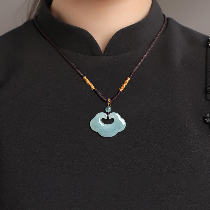 Buddha Stones Jade Ruyi Cloud Chinese Lock Charm Luck Pendant Necklace - image 8