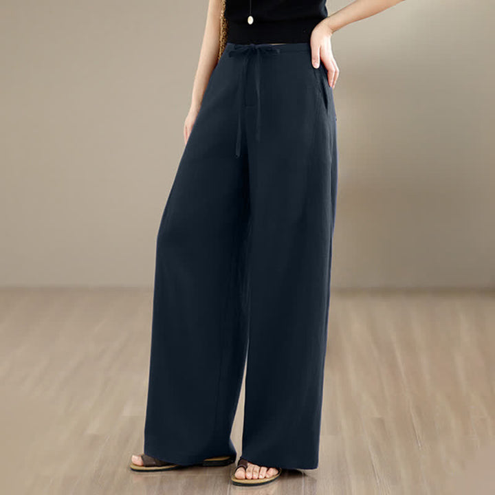 Buddha Stones Spring Summer Minimalist Casual Drawstring Zipper Design Solid Long Pants Women's Straight Leg Pants With Pockets - image 4