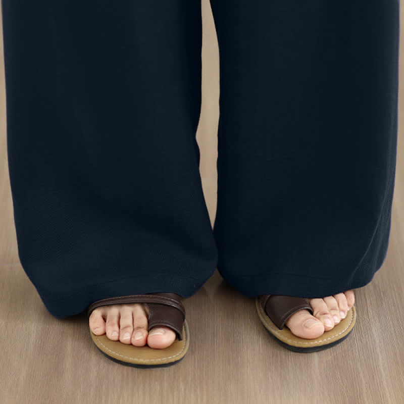 Buddha Stones Spring Summer Minimalist Casual Drawstring Zipper Design Solid Long Pants Women's Straight Leg Pants With Pockets - image 9