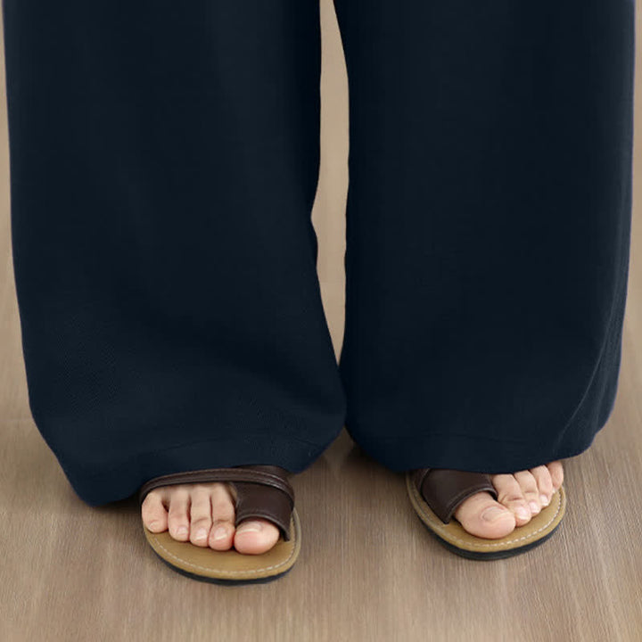 Buddha Stones Spring Summer Minimalist Casual Drawstring Zipper Design Solid Long Pants Women's Straight Leg Pants With Pockets - image 9