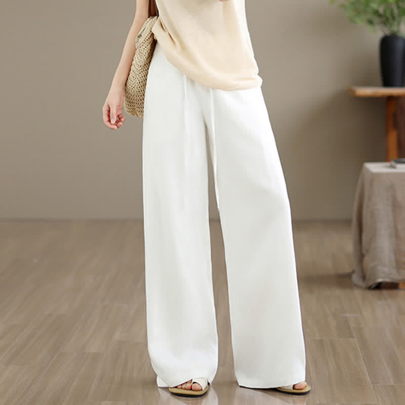 Buddha Stones Spring Summer Minimalist Casual Drawstring Zipper Design Solid Long Pants Women's Straight Leg Pants With Pockets - image 12