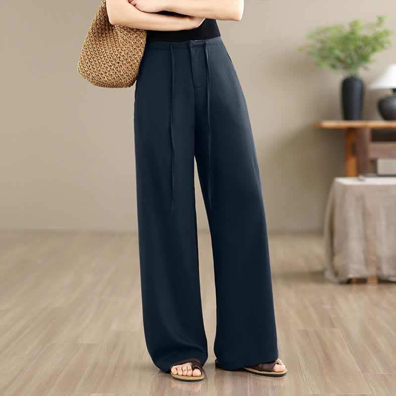 Buddha Stones Spring Summer Minimalist Casual Drawstring Zipper Design Solid Long Pants Women's Straight Leg Pants With Pockets - image 2
