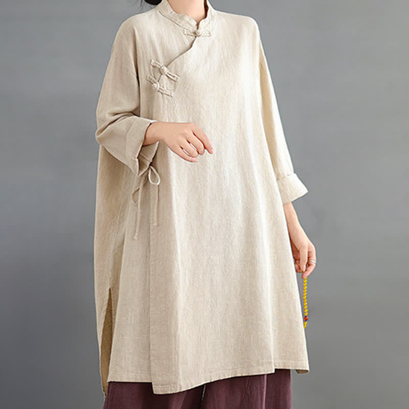 Buddha Stones Spring Fall Tang Style Vintage Mandarin Collar Frog Button Solid Women's Long Sleeve Shirts - image 12