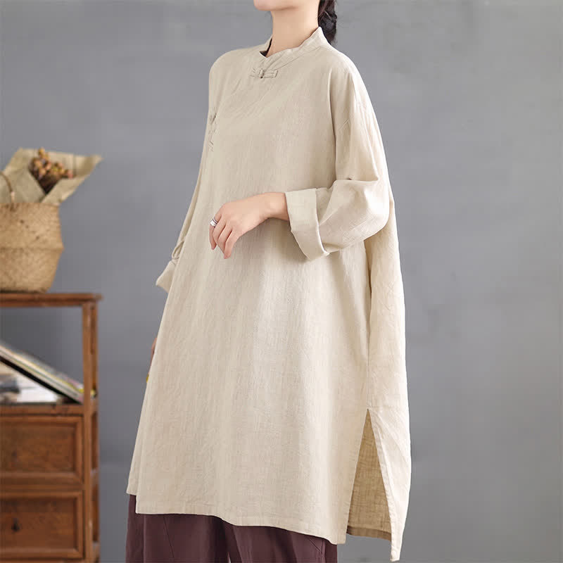 Buddha Stones Spring Fall Tang Style Vintage Mandarin Collar Frog Button Solid Women's Long Sleeve Shirts - image 9