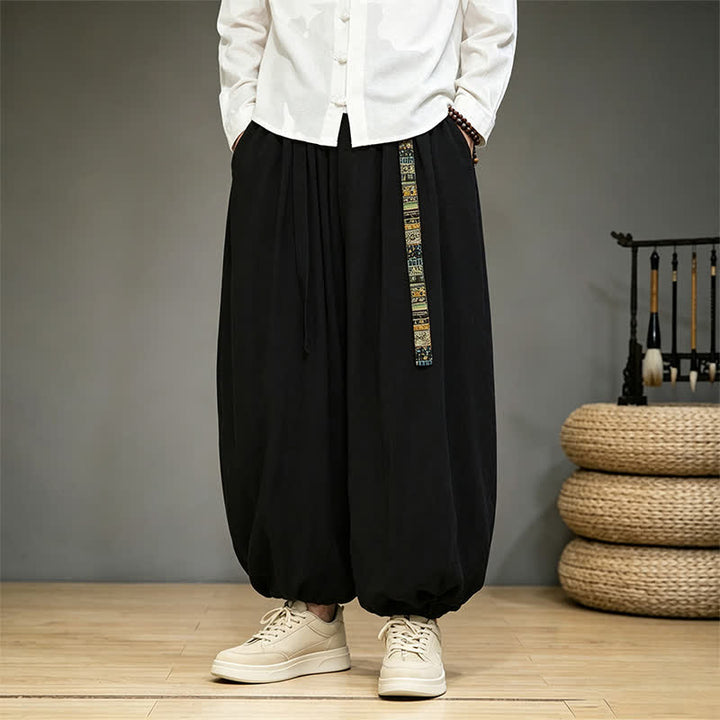 Buddha Stones Spring Summer Chinese-style Solid Ankle Pants Men's Harem Pants With Pocket - Black - US/UK/AU46, EU56 (5XL) - image 0