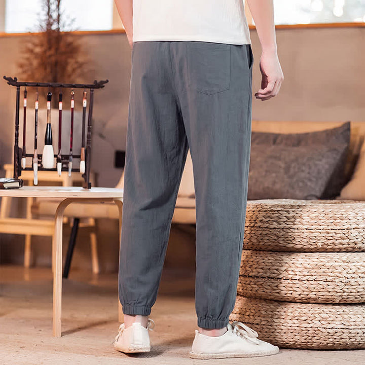 Buddha Stones Spring Summer Casual Minimalist Drawstring Solid Cropped Pants Men's Tapered Pants With Pocket - image 10