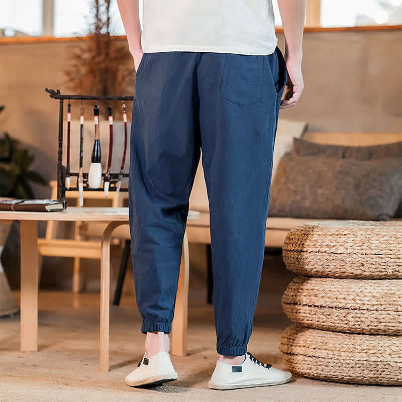 Buddha Stones Spring Summer Casual Minimalist Drawstring Solid Cropped Pants Men's Tapered Pants With Pocket - image 2
