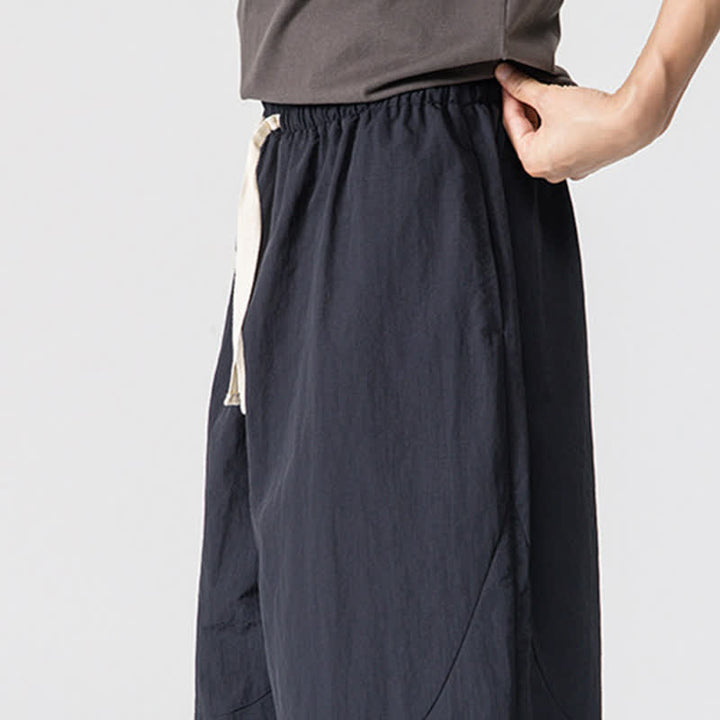 Buddha Stones Spring Summer Casual Minimalist Drawstring Solid Cropped Pants Men's Harem Pants With Pockets - image 15