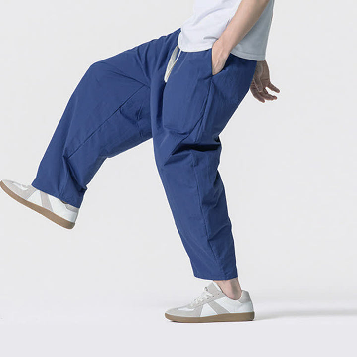 Buddha Stones Spring Summer Casual Minimalist Drawstring Solid Cropped Pants Men's Harem Pants With Pockets - image 31