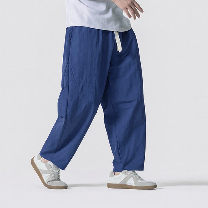 Buddha Stones Spring Summer Casual Minimalist Drawstring Solid Cropped Pants Men's Harem Pants With Pockets - image 30