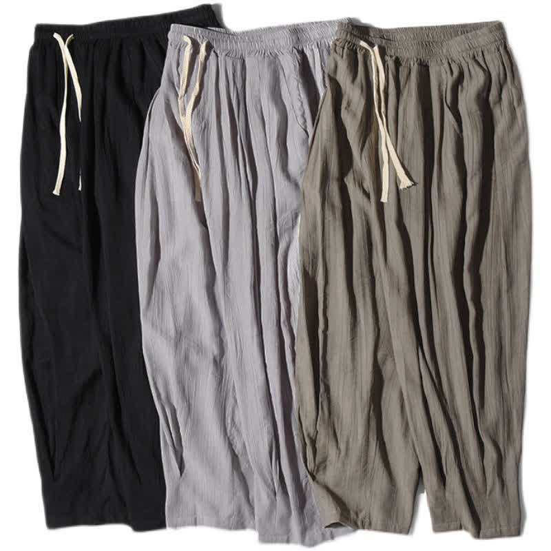 Buddha Stones Summer Casual Drawstring Solid Cropped Pants Men's Straight Leg Pants With Pocket - image 28