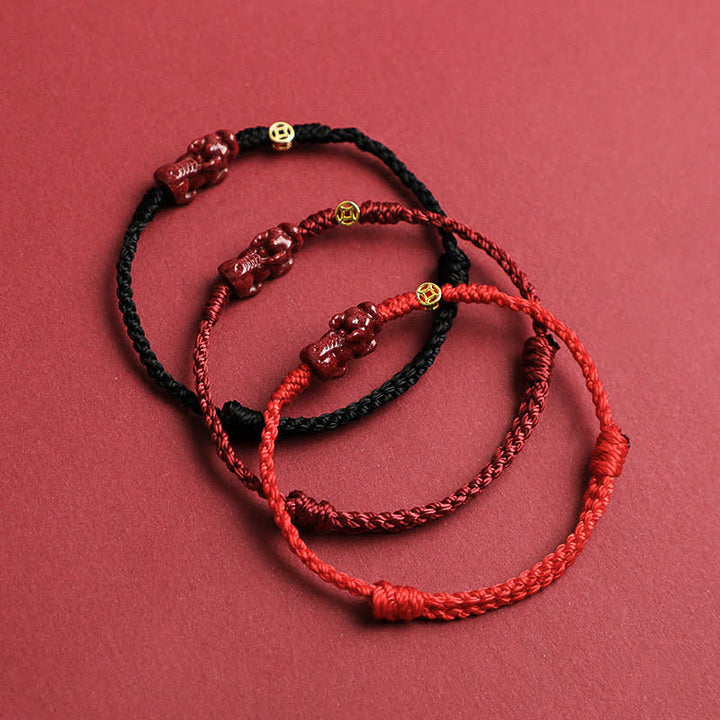 Buddha Stones Cinnabar Pi Xiu 925 Sterling Silver Chinese Coin Wealth Red String Adjustable Bracelet - image 4