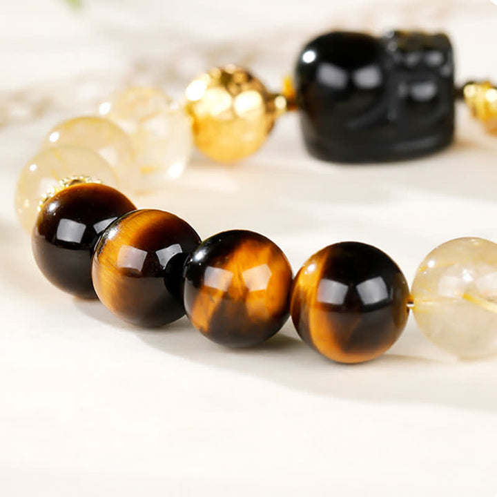 Buddha Stones Feng Shui Tiger Eye Pi Xiu Golden Rutilated Quartz Wealth Beaded Bracelet - image 12