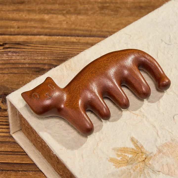Buddha Stones Hand-Polished Sandalwood Cat Shape Grounding Massage Comb - image 2