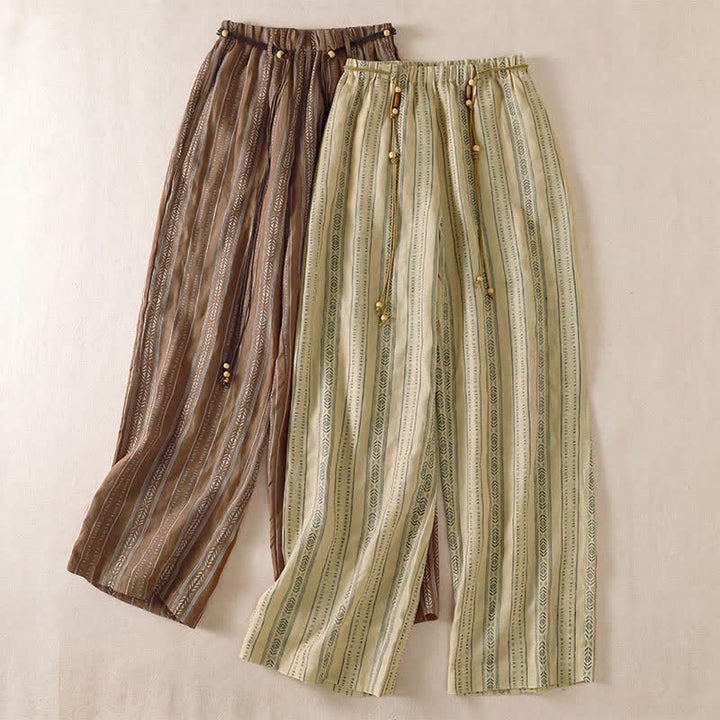 Buddha Stones Spring Summer Casual Boho Drawstring Striped Ankle Pants Women's Straight Leg Pants With Pocket - image 17