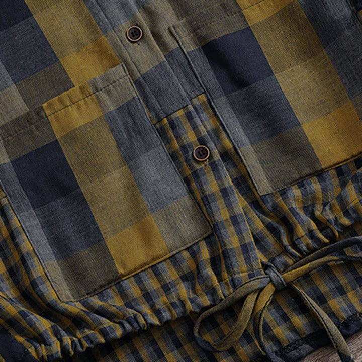 Buddha Stones Fall Casual Vintage Button-Up Drawstring Plaid Women's Hoodies With Pocket - image 10