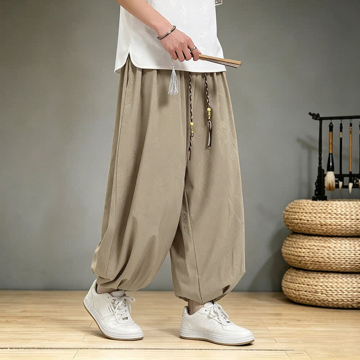 Buddha Stones Spring Summer Casual Tang Style Drawstring Dragon Cropped Pants Men's Harem Pants With Pocket - image 9
