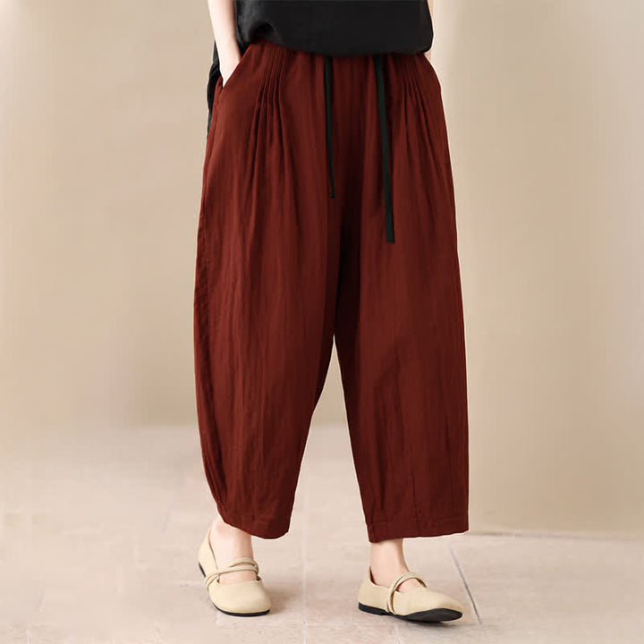 Buddha Stones Spring Summer Casual Minimalist Drawstring Solid Cropped Pants Women's Harem Pants With Pocket - image 13