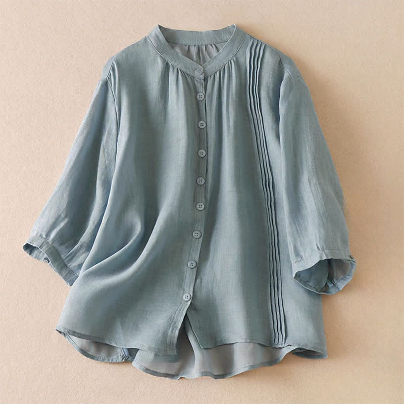 Buddha Stones Summer Classic Simple Button-Up Solid Women's Short Sleeve Shirts - LightSteelBlue - US8-10, UK/AU12-14, EU40-42 (2XL) - image 0