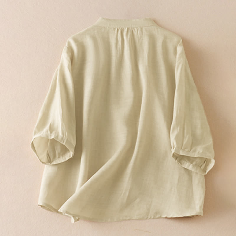 Buddha Stones Summer Classic Simple Button-Up Solid Women's Short Sleeve Shirts - image 9