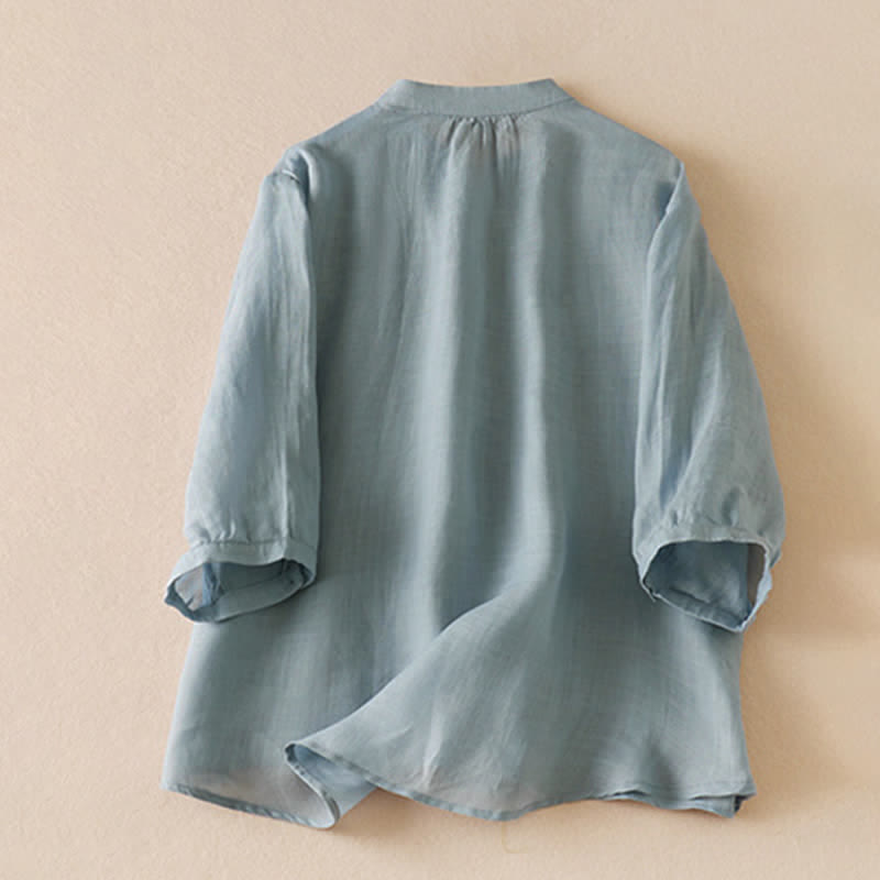 Buddha Stones Summer Classic Simple Button-Up Solid Women's Short Sleeve Shirts - image 1