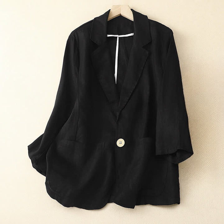 Buddha Stones Spring Summer Casual Minimalist Patch Pocket Solid Women's Three-Quarter Sleeve Shirts With Pocket - Black - US6, UK/AU10, EU38 (XL) - image 27