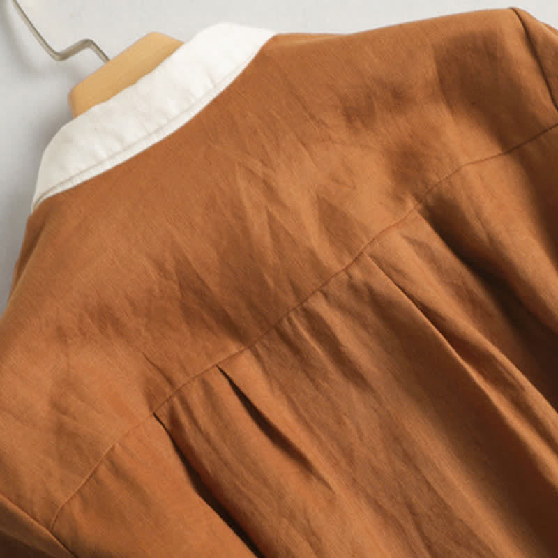 Buddha Stones Spring Summer Casual Minimalist Button-Up Solid Women's Short Sleeve Dress With Pocket - image 3
