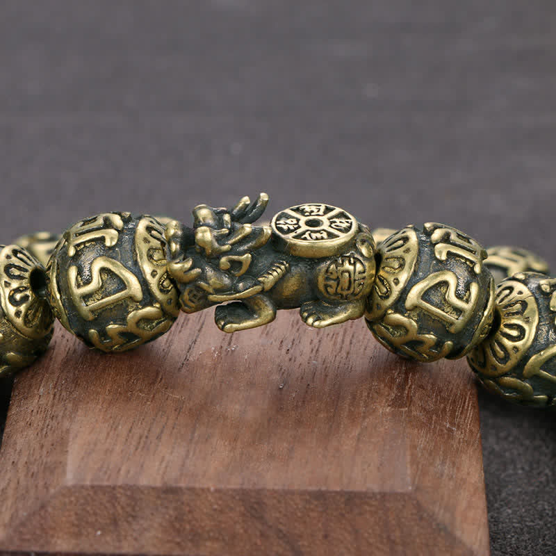 Buddha Stones Antique Brass Pi Xiu Om Mani Padme Hum Wealth Bracelet - image 5