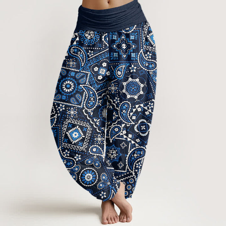 Buddha Stones Cotton Paisley Patchwork Pattern Women's Elastic Waist Harem Pants - Navy - US16，UK/AU20，EU48 (3XL) - image 0