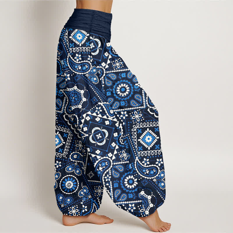 Buddha Stones Cotton Paisley Patchwork Pattern Women's Elastic Waist Harem Pants - image 1