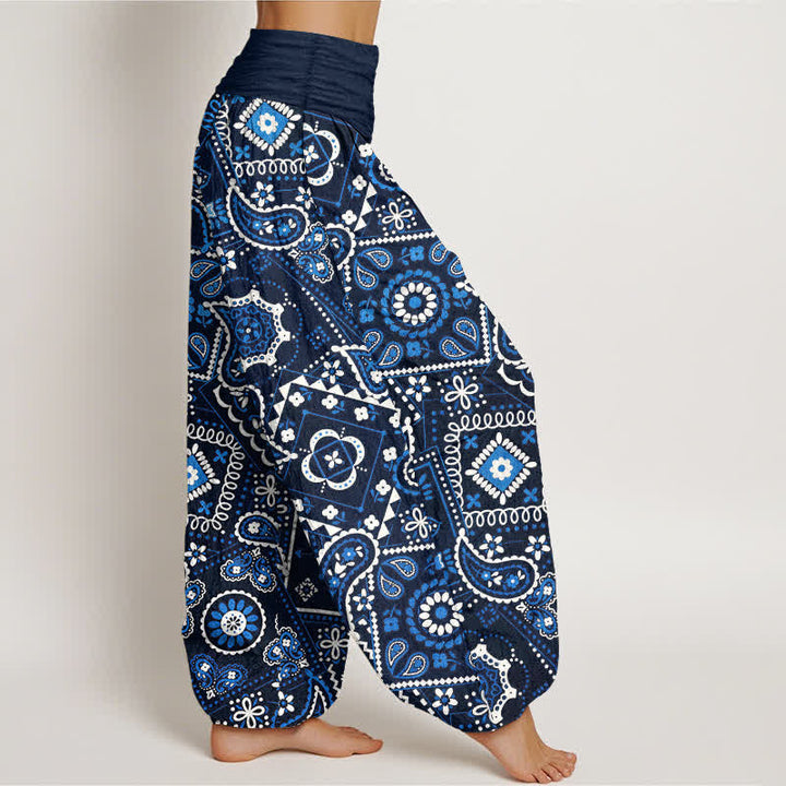 Buddha Stones Cotton Paisley Patchwork Pattern Women's Elastic Waist Harem Pants - image 1