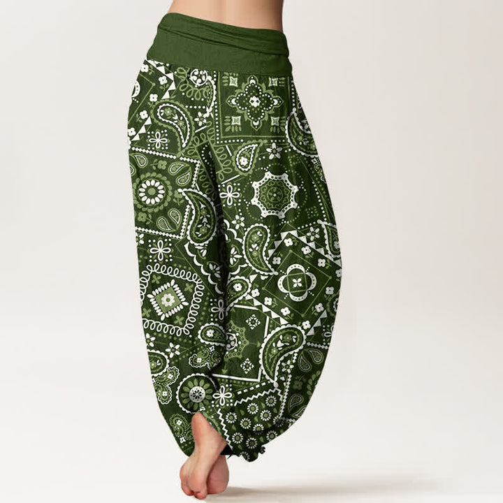 Buddha Stones Cotton Paisley Patchwork Pattern Women's Elastic Waist Harem Pants - image 7