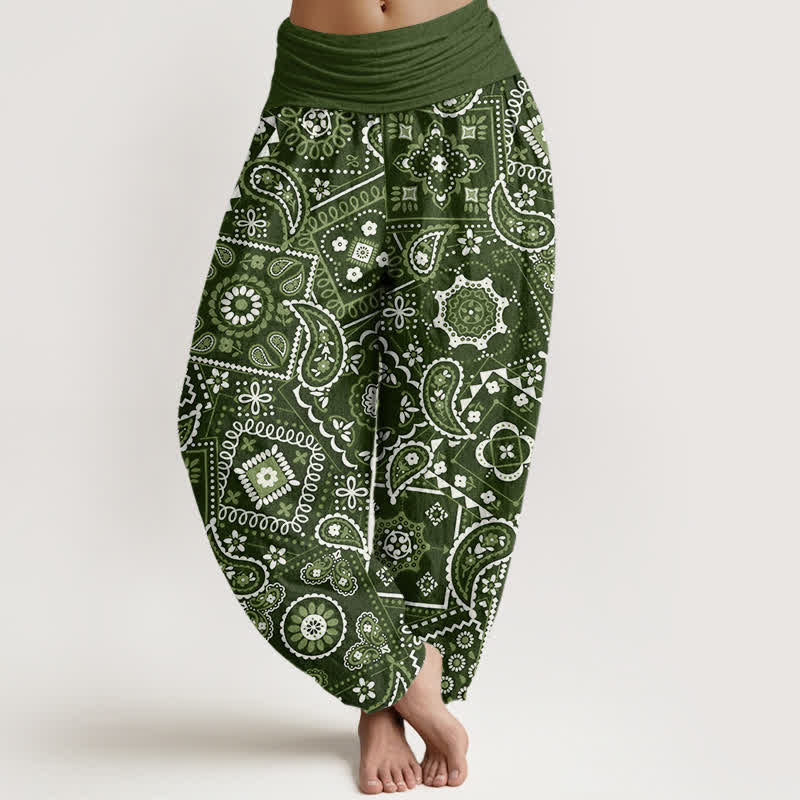Buddha Stones Cotton Paisley Patchwork Pattern Women's Elastic Waist Harem Pants - DarkOliveGreen - US16，UK/AU20，EU48 (3XL) - image 5
