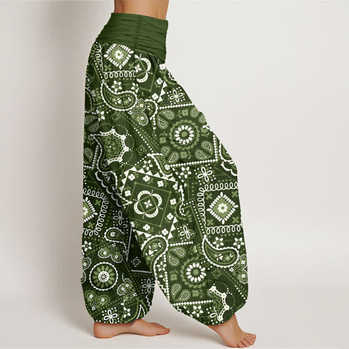 Buddha Stones Cotton Paisley Patchwork Pattern Women's Elastic Waist Harem Pants - image 6