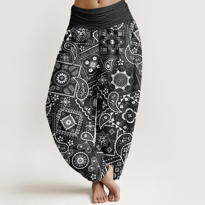 Buddha Stones Cotton Paisley Patchwork Pattern Women's Elastic Waist Harem Pants - Black - US16，UK/AU20，EU48 (3XL) - image 8