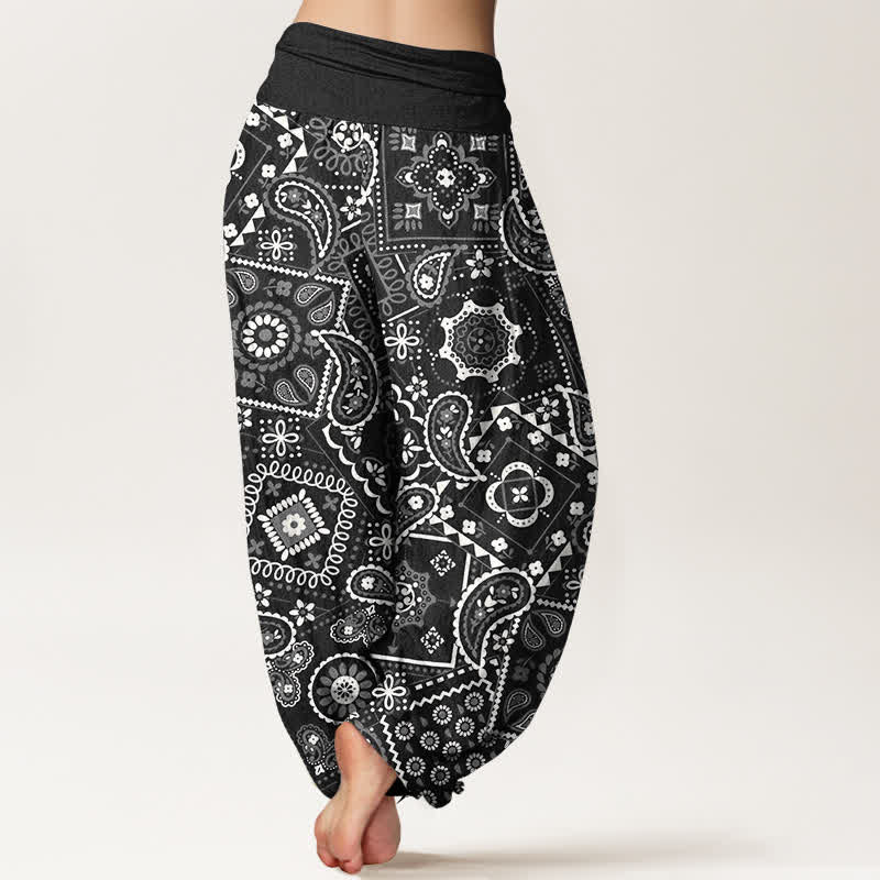 Buddha Stones Cotton Paisley Patchwork Pattern Women's Elastic Waist Harem Pants - image 10