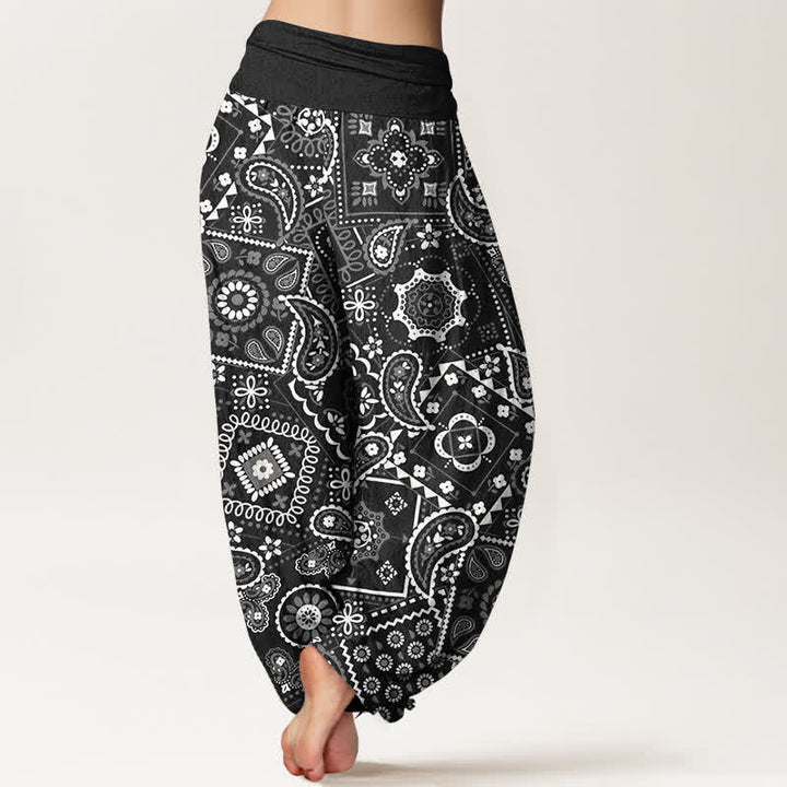 Buddha Stones Cotton Paisley Patchwork Pattern Women's Elastic Waist Harem Pants - image 10