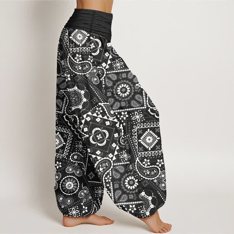 Buddha Stones Cotton Paisley Patchwork Pattern Women's Elastic Waist Harem Pants - image 9