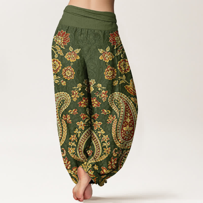 Buddha Stones Cotton Paisley Floral Pattern Women's Elastic Waist Harem Pants - image 7
