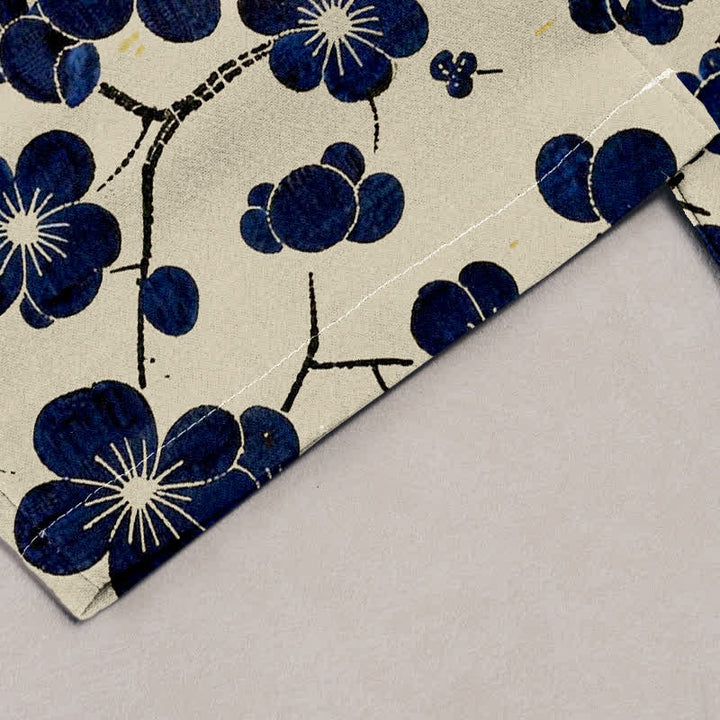 Buddha Stones Pure Cotton Indigo Blossom Pattern Women's Elastic Waist Pants With Pockets - image 1