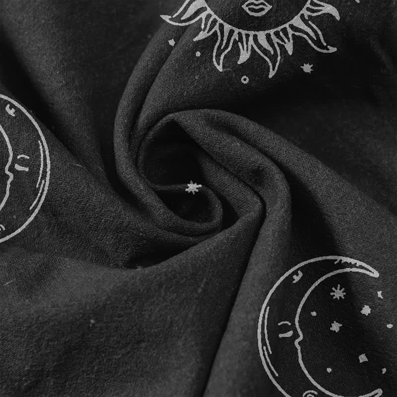 Buddha Stones Pure Cotton Mystical Moon Sun Pattern Women's Elastic Waist Pants With Pockets - image 3