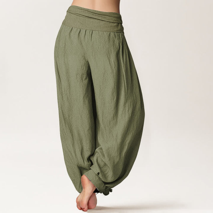 Buddha Stones Pure Cotton Om Lotus Moon Pattern Women's Elastic Waist Harem Pants - image 16