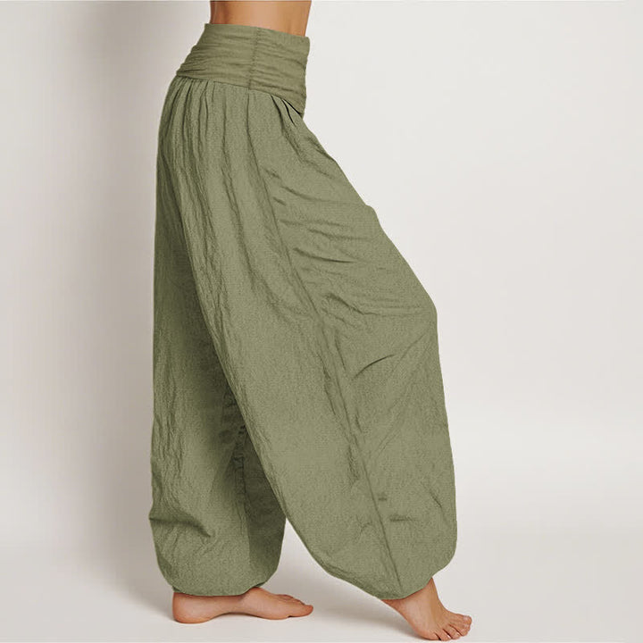 Buddha Stones Pure Cotton Om Lotus Moon Pattern Women's Elastic Waist Harem Pants - image 15