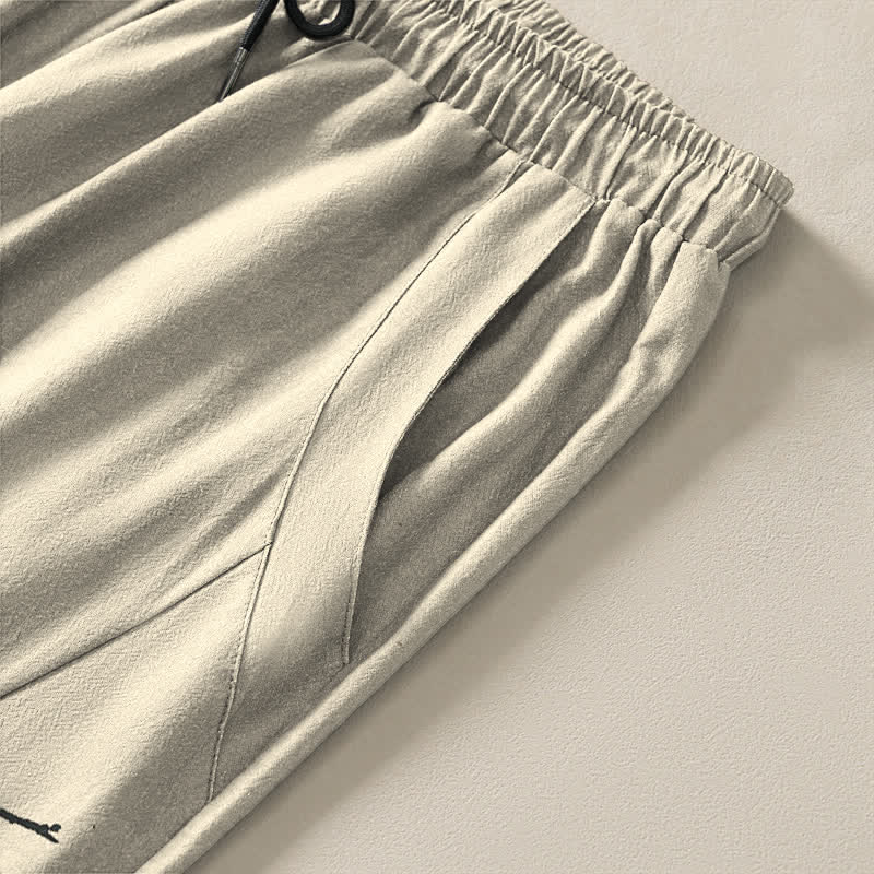 Buddha Stones Pure Cotton Ink Plum Blossom Pattern Drawstring Men's Tapered Pants With Pockets - image 4
