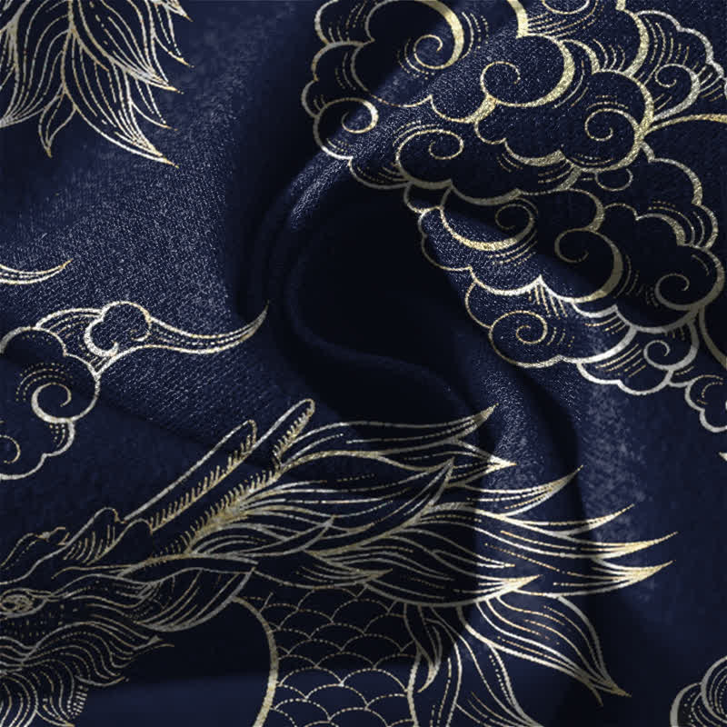 Buddha Stones Pure Cotton Oriental Dragon Cloud Pattern Drawstring Men's Tapered Pants With Pockets - image 6